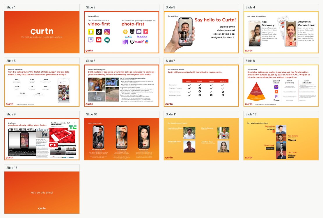 Contact sheet preview of the 13-page Curtn deck