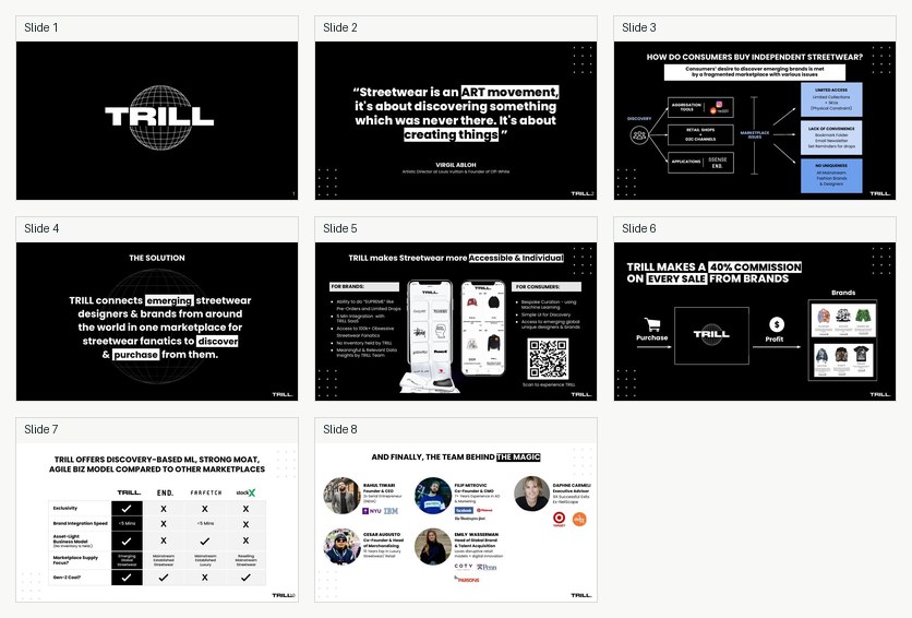 Contact sheet preview of the 8-page TRILL deck